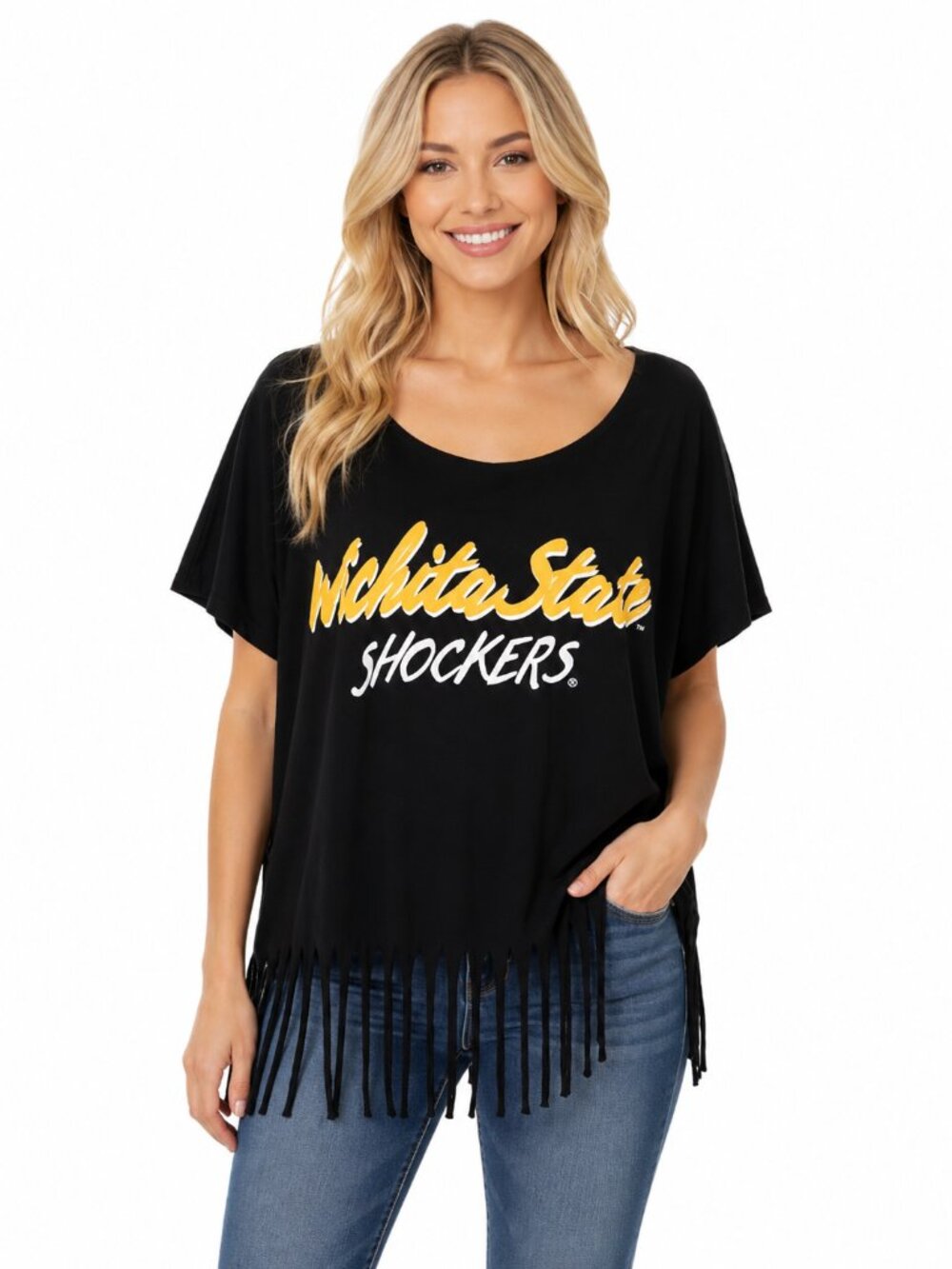 Wichita State Shockers Womens Poncho Shirt Short Sleeve Fringe Tassels OSFM